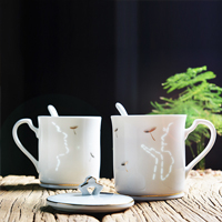 情侶對杯陶瓷創意馬克杯帶蓋勺杯子一對情侶款水杯簡約清新森系茶杯